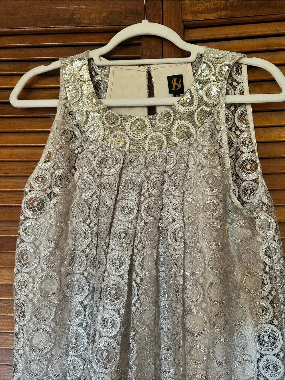 Sachin + Babi for Anthropologie Joyeux champagne silver metallic swing dress - Picture 4 of 11